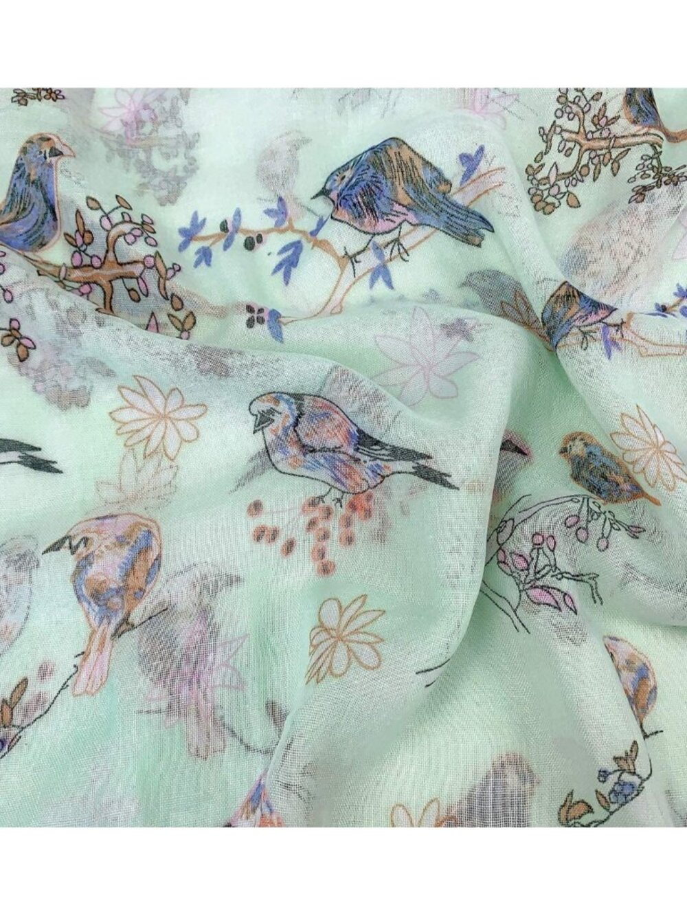 Scarfs for Women Lightweight Cotton Feel Scarves Floral Birds Print - Picture 7 of 8